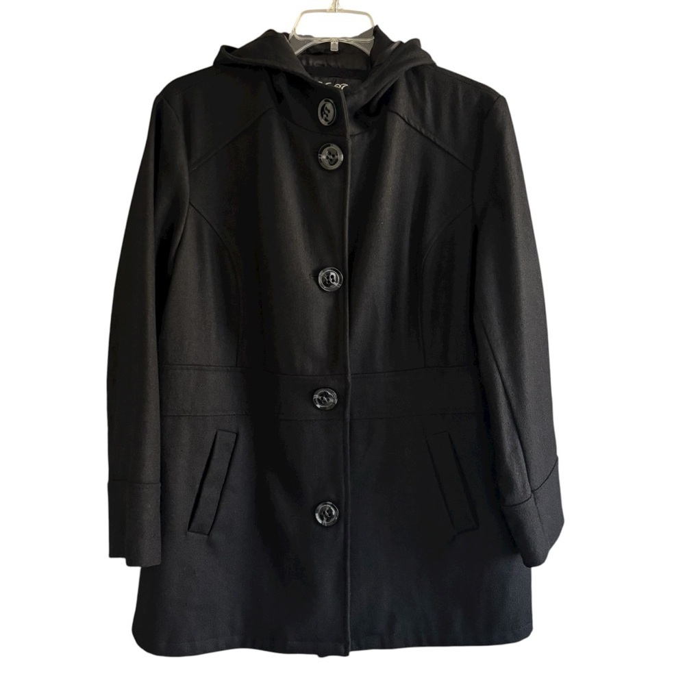 Classic Black Wool Blend Coat Plus Size 2X Hooded Single Breasted Lined Classic